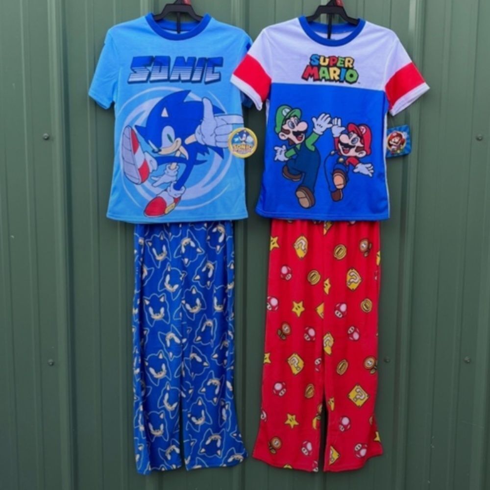 Boys Mario & Sonic Short Sleeve Top & Sleep Pants Pajama 2, 2-Piece Sets Size L